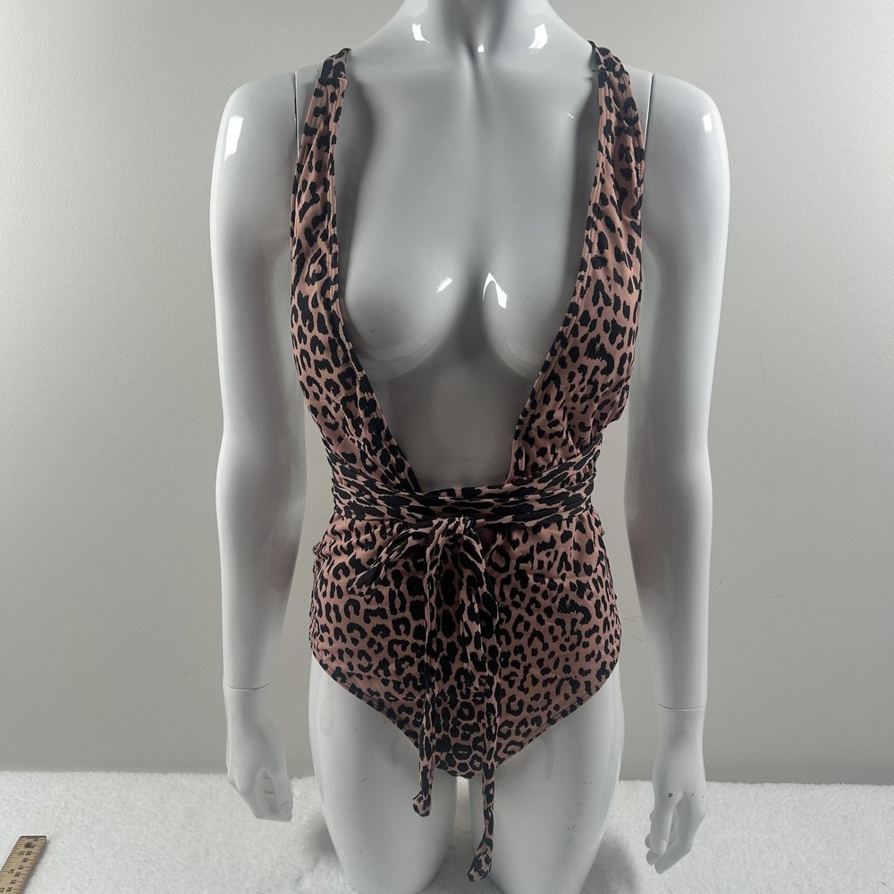 Tempt Me Swimsuit Womens Medium Leopard Print One Piece Plunge Crossback Wrap - Picture 14 of 16